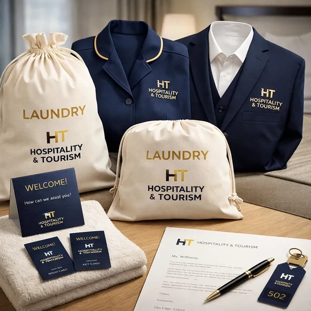 Hospitality branded uniforms and laundry bags