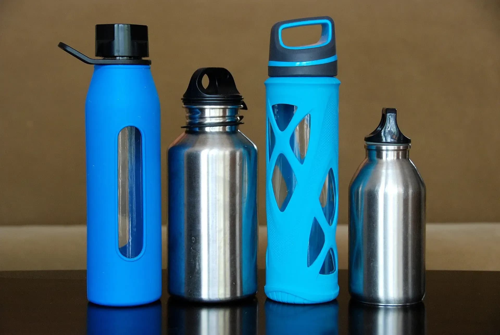 Stainless steel and glass water bottles